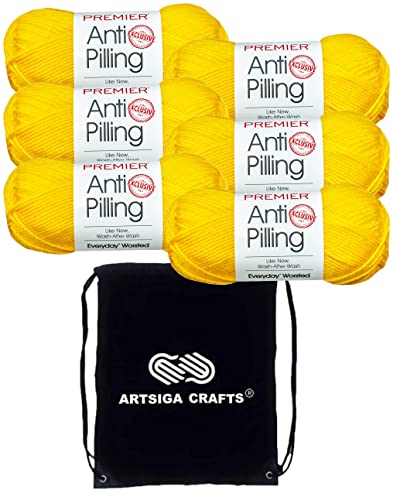 Premier Yarns Anti-Pilling Everyday Lemon 100-27 | 6 Skeins, Same Dye Lot, Project Bag, #4 Worsted, 100% Anti-Pilling-Acrylic, Ideal for Crochet or Knitting Blankets, Scarves - color: Dn100-27-Lemon