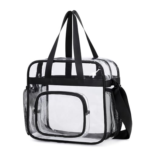Clear Bags Stadium Approved,See Through Tote Bag+Shoulder Strap Large Transparent Bag - color: Small Size Black