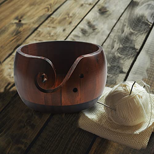 Joyeee Wooden Yarn Bowl, Yarn Holder for Crocheting, Crochet Bowl Accessories Holder with Holes Handmade to Prevent Slipping, Perfect Crochet Holder for Crocheting and Knitting Mothers Day Gift 6'' - color: B