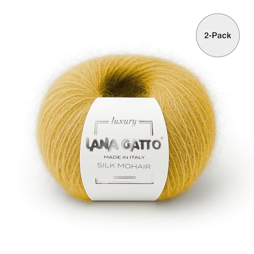Silk Mohair Yarn for Knitting – Lace Weight Mohair Yarn with Silk, Made in Italy – Yellow-14531, 2 Skeins - color: Yellow - 14531, size: 2
