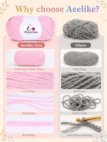 Aeelike Size 3 DK Cotton Blend Yarn for Crocheting, Mint Green, 6-Skein | Fresh Blanket, Kitchen Textiles, 6 x 100g, 1440 Yds Total, 5-Ply Stitch Control, Machine Washable - color: mint green