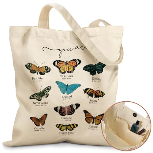 Miss Adola Aesthetic Tote Bag for Girls - with Magnetic Buckle and Zipper Inner Pocket for Women Lady Canvas Cotton Tote Bag - color: Nine Butterflies
