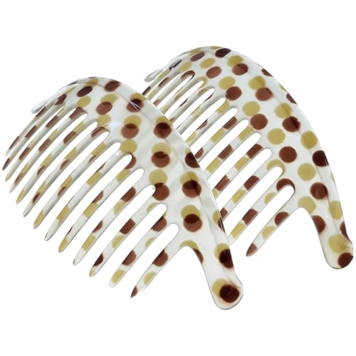Camila Paris CP1248/2 French Hair Side Combs, Dots Interlocking Combs French Twist Hair Combs, Strong Hold Hair Clips for Women Bun Chignon Up-Do, Styling Girls Hair Accessories, Made in France - color: Dots