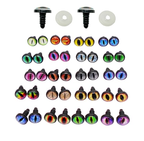JJGQAZ 20Pairs 10MM Glass Safety Craft Eyes Owl Snake Lizard Eyes with Washers for Amigurumis Plush Animals Crochet Dragon Cat Dolls Making - size: 10MM