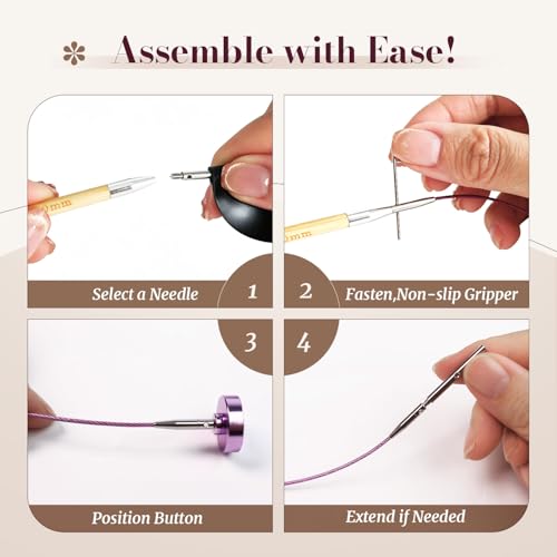 Yarniss 10 Size Shortie Circular Knitting Needles Set with Cable 3.25~6.5mm | Bamboo Mini Interchangeable Knitting Needle with Swivel Cable,Sock Knitting Needle - color: Nature