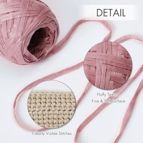 NICEEC 6 Skeins Soft Tape Yarn-Pink | Crocheting Craft Paper Yarn Easy Crochet Raffia Yarn Ribbon Yarn for DIY Craft Gift Wrapping Total Length 1.76oz*2/109yds*2 - color: Pink, size: 6 Pack