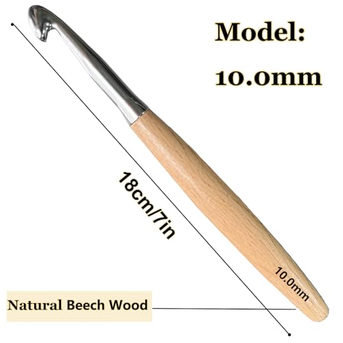 Beech Wood Crochet Hooks, 10mm Ergonomic Handle Long Crochet Needles | Comfortable Smooth Crochet Hooks Perfect for Hand DIY Crocheting Yarn, for Beginners and Experienced Crochet Lovers - size: 10mm