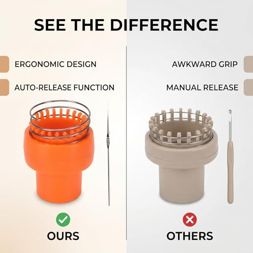 Rope Knitting Device Circular Knitting Round Full Set Invisible Spool Knitting Looms Wool Knitting Device for DIY Tube Scarf Strap | Knitting Machine Tool Crochet Knitter Orange Automatic Yarn Winder