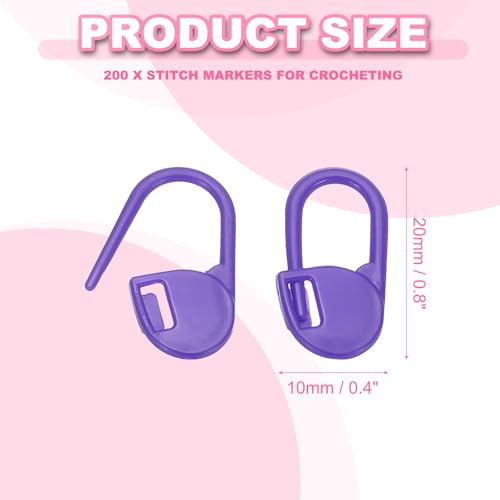 PATIKIL Crochet Stitch Markers, 200Pcs Plastic Knitting Markers Needle Pin Locking Stitch Marker for Sewing Crocheting DIY Craft, Purple - color: Purple