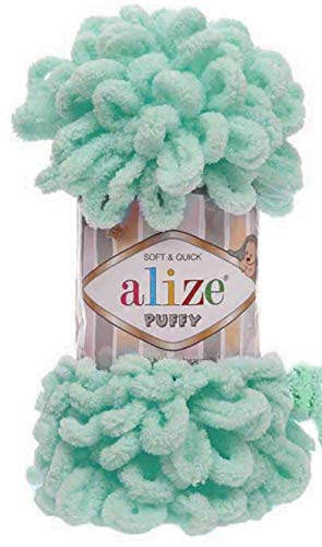 4 skn/Ball Alize Puffy Baby Big Loop Blanket Yarn 100% Micropolyester Soft Yarn 400gr 39.3 yds (19- Light Turquoise) - color: 19- Light Turquoise