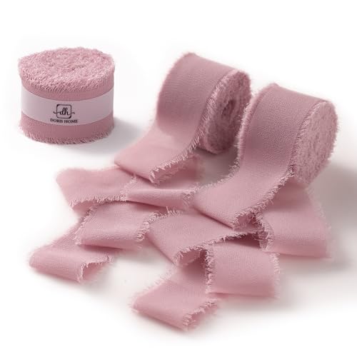 DORIS HOME Handmade Frayed Fringe Chiffon Ribbon 1" x 21Yd Mauve | Fabric Ribbon, For Flower Bouquet/Gift Wrapping/Wedding Invitations/Party Decorations - color: Mauve