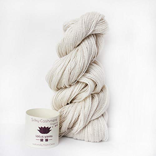 Lotus Yarns Silky Cashmere Fingering Weight Knitting Yarn Skein Shiny Soft and Breathable Crochet Yarn, Great for Shawl, Scarves, Top and Craft Projects (01-White) - color: 01-White
