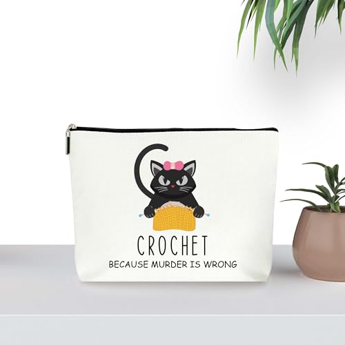 Crochet Bags Cute Cat Makeup Bag (093) | Crocheters Project Bags, Makeup Bag Cosmetic Travel Pouch for Crocheting Quilting - color: Crochet-093