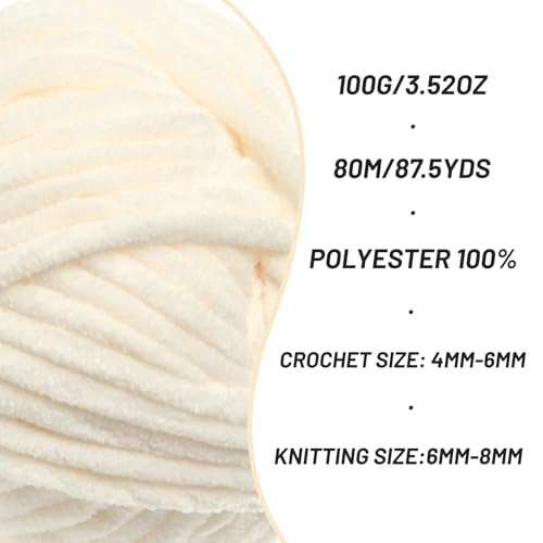 4 Packs Fluffy Chenille Yarn for Crocheting, Chunky Velvet Yarns for Crochet Amigurumi, Baby Yarn for Crocheting Soft Blanket, 349.9yds /14.1 oz Bulky Yarns for Crafts/Hats/Shoes/Socks (4 Milky White) - color: [4 Milky White]
