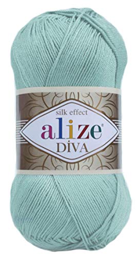 Alize Diva Silk Effect 100% Microfiber Acrylic Yarn 1 Ball skeins 100gr 383yds Color (463 - Light Aqua) - color: 463 - Light Aqua
