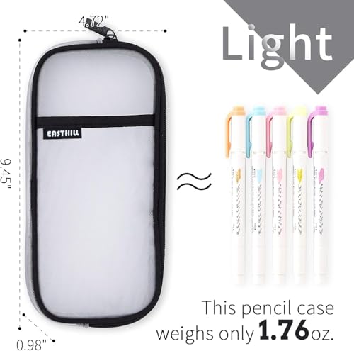 EASTHILL Grid Mesh Pen Pencil Case with Zipper Clear Makeup Color Pouch Cosmetics Bag Multi-Purpose Travel School Teen Girls and Boys Transparent Stationary Bag Office Organizer Box for Adluts(White - color: White