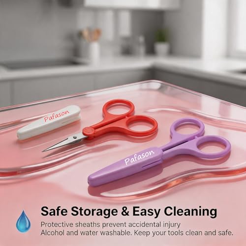 PAFASON Small Travel Sewing Crafting Scissors Set Straight Curved Tip | Stainless Steel for Quilting DIY Knitting Embroidery Cross Stitch Crochet Thread Yarn Paper Detail Cutting Safety Case - color: Curved 3.5in Red + Straight 4in Purple