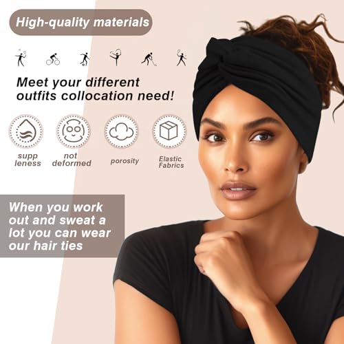 HAUHC Extra Wide Headbands for Women, 7'' Large Cotton Like Turban Knotted Bandana Head Bands for Women Non Slip, Boho Headbands for Women's Hair (C1-6Pcs, Extra Large 7" Wide) - color: C1