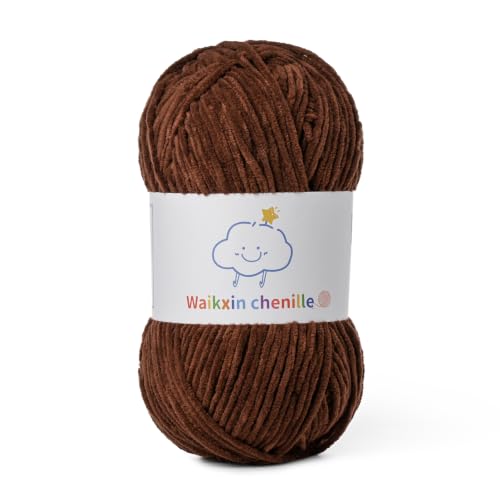 Skinny Chenille Yarn for Crocheting,Baby Yarn for Crocheting Soft,3.5 oz/218.7 yds Fingering Weight Velvet Yarn,Fluffy Amigurumi Yarn for Baby Blankets/Clothes&Crafts(Coffee) - color: Coffee