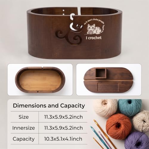 Oval Yarn Bowl Set with Lid & Phone Slot，for Knitting & Crocheting | Oval Crochet Yarn Holder Bowl with 9PCS Knitting Hooks Crochet and 10 Stitch Markers, for Knitters, Crocheters