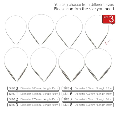 Stainless Steel Circular Knitting Needles Size 3 (3.25mm) 16inch Length | Stainless Steel Circular Knitting Needles 16inch LengthCircular Needle for Handmade Projects DIY Knitting Size 3 (3.25mm) - size: US 3(3.25mm) 40mm