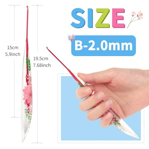 Coopay Crochet Hooks, 2mm Ergonomic Crochet Hook with Floral Plastic Grips | Long Crochet Needles for Crocheting,Stylish and Unique, Ideal for Crocheting Blankets, Dolls, Shawls, Hats, Scarves (B-2.0mm) - size: B-2.0mm
