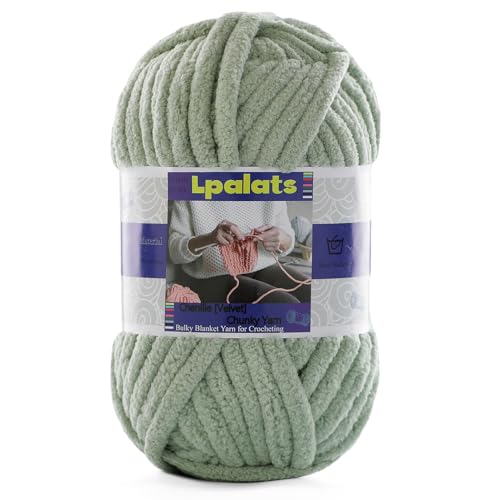 #6 Super Bulky Blanket Sage Green Yarn - Chunky Chenille Yarn for Crocheting - color: Avocado Green