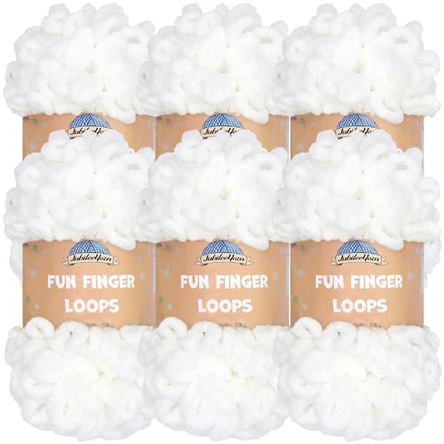 JubileeYarn Fun Finger Loops Yarn, White, 6 Skeins | 100g/Skein, Jumbo, Polyester - color: 003 White
