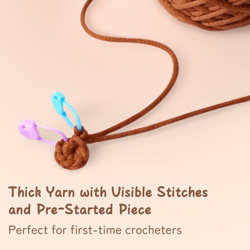 Crochet Kit for Beginners – Easy-to-See Stitches Yarn, Pre-Started Piece, and Step-by-Step Video Tutorials | Starter Crochet Set with Cute Animal Pattern – Original Handmade Highland Cow Pattern - color: Highland Cow