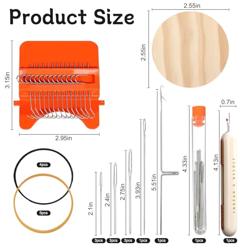 Speedweve Style Darning Loom, Mini Loom Machine Kit Tool 14 Hooks Speedweve Weaving and 9 Yarn Knitting Needles, DIY Craft Weaving Repair for Mending Jeans Socks Clothes