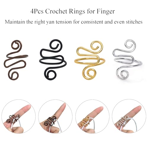 4Pcs Crochet Rings for Finger, Crochet Tension Ring for Crocheting Open Adjustable Yarn Guide Crochet Tension Ring Crochet Accessories Knitting Ring for Finger (Multicolor-B), SATONBEYI - color: Multicolor-B-4P