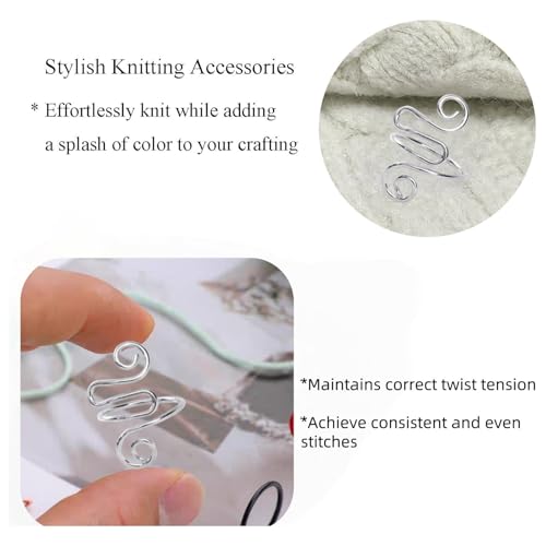 2Pcs Crochet Rings for Finger, Adjustable Open Yarn Guide Crochet Tension Ring for Crocheting Knitting Accessories Supplies Metal Yarn Tension Loop Ring for Finger (Silver) - color: Silver-2P