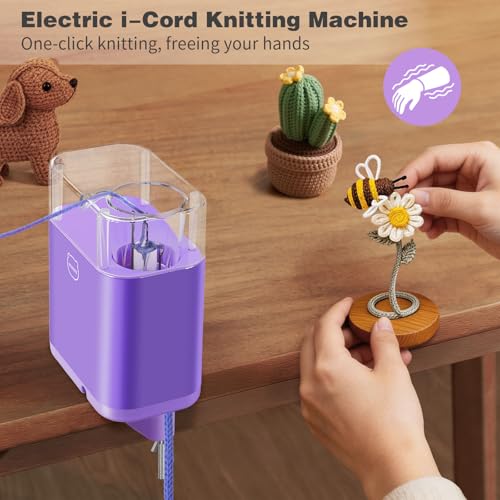 Electric iCord Knitting Machine,Adjustable Tension, Automatic Rope Braider | i Cord Making Crochet Machine, Automatic Rope Braider for DIY Bracelet, Bees, Maple Leaves, Deer Craft Projects Weaving - color: Purple