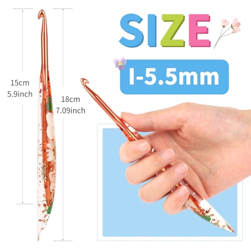 Coopay Crochet Hook, 5.5mm Ergonomic Crochet Hook with Floral Plastic Grips | Long Crochet Needles for Crocheting,Stylish and Unique, Ideal for Crocheting Blankets, Dolls, Shawls, Hats, Scarves (I-5.5mm) - size: I-5.5mm