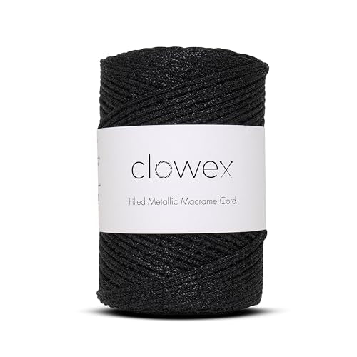 Sparkle Glitter Braided Macrame Cord 2.5mm x 820 ft, Metallic Lurex Shiny Crochet Yarn 273 yds for Bag, Purse, Runner, placemat (1, Black) - color: Black