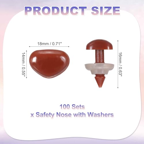 MECCANIXITY 100set 14mm Large Plastic Triangle Safety Noses Brown with Washer for Crochet Stuffed Animal Doll Craft Puppet Plush Toy Bear - color: Brown, size: 14mm