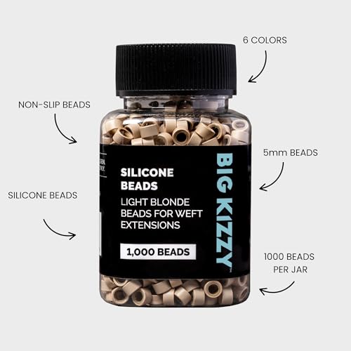 Big Kizzy Silicone Lined Microlink Beads 1000pcs 5.0mm (Light Blonde) | for Invisible Application of Weft Hair Extensions - color: Light Blonde, size: 1000 beads
