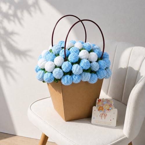 Ivydale Crochet Flower Bouquet Throw Blanket with Blue Rose - color: Blue Tulip