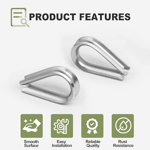 M2 Wire Rope Thimble, 304 Stainless Steel Thimble for 1/16-3/32 Inch Diameter Wire Rope, 12 Pieces - size: M2