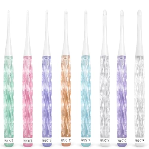 8-Size Inline Crochet Hook Set with See-Through Ergonomic Plastic Handles (2.5mm–6mm) – Ideal for Blankets, Dolls, Hats & Scarves