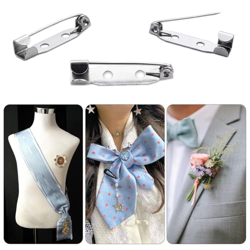 300Pcs Locking Brooch Pin Backs Clasp 2 Holes Silver Bar Pins Findings for Badge Insignia Honor Citation Bars Wedding Corsage Making DIY Jewelry Crafts Name Tags & Sewing Projects (25mm) - size: 25MM