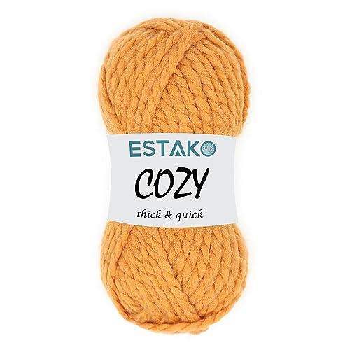 Estako Cozy Thick & Quick Yarn, 20% Wool 80% Acrylic, Super Bulky, Mustard | chunky, soft, hand knitting, blankets, crocheting, weight 6, 100 g, 65 yds, scarves, sweaters - color: 52095 - Mustard, size: 1 Skein