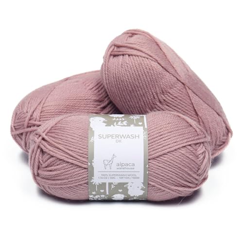 100% Superwash Wool Yarn 3 Skeins 150g DK Weight Knitting Crochet A. Rose | Sourced from Peru for breathable warmth and 327yd total length per 150g pack ideal for soft baby garments hats and sweater - color: Antique Rose