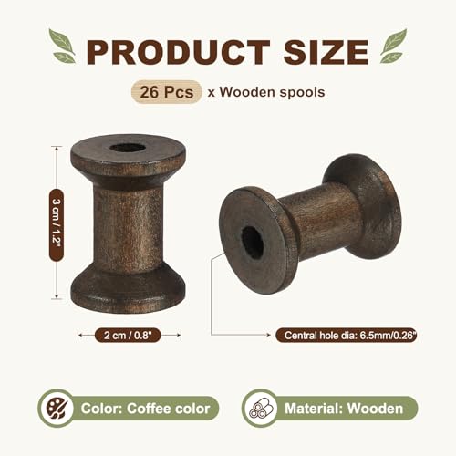 MECCANIXITY 26 Pcs 0.8"x1.2" Small Empty Thread Spools, Coffee Color Unfinished Wooden Spools Wire Weaving Bobbins, Wire Weaving Bobbins for Embroidery DIY Sewing Machines Cord Jewelry Chain - color: Coffee Color, size: 0.8"x1.2"