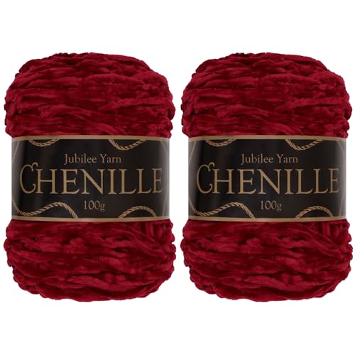 JubileeYarn Chenille Yarn - 100g/Cake Worsted Polyester - Blaze - 2 Cakes - color: 021 Blaze, size: 2 Units