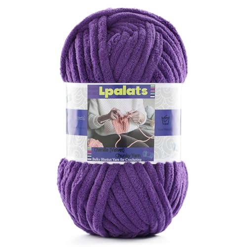 #6 Super Bulky Blanket Purple Yarn - Chunky Chenille Yarn for Crocheting | Baby Blanket Yarn (Each 3.5oz/100g, 71yds/65m) - Polyester - Thick Plush Fluffy Yarn for Crochet Amigurumi Blankets - color: Deep Purple