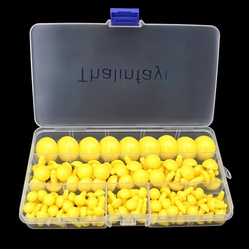 Thalinfayi 200pcs 10/15/24mm Safety Eyes and Washers for Amigurumi Crochet | Yellow Plastic Crochet Craft Eyes for Stuffed Plush Animals, Crafts, Crochet Doll DIY Making Supplies ; Neatly Sorted by Size - color: Yellow