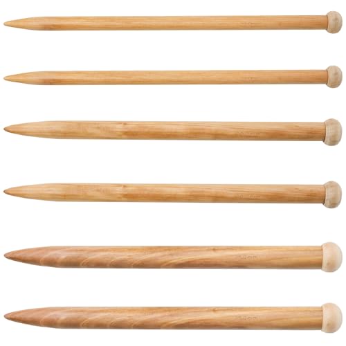 Pocoxll 6 Pcs Large Wooden Knitting Needles, 3 Sizes Straight Single Pointed Sweater Knitting Needles for Beginners(Brown)