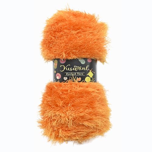 (23 Colors Available) Yusarinl Eyelash Yarn Fluffy 100% Polyester 3,35oz 130 Yards, Fun Fur Yarn for a Border, toy's Hair or Beard-Orange - color: Orange, size: 1 Skein