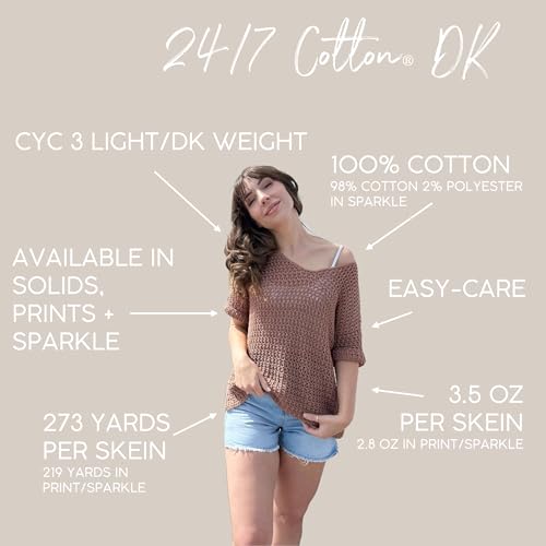 Lion Brand Yarn 24/7 Cotton DK Lightweight Yarn for Crochet, Knitting, Crafts, Cameo, Pink, 1 Pack, Natural Fiber for Soft Shawls, Light Blankets, Summer Projects | Cotton Yarn for Knitting, Crochet, Crafts, Light Weight Fiber for Bags, Blankets, Soft Sha